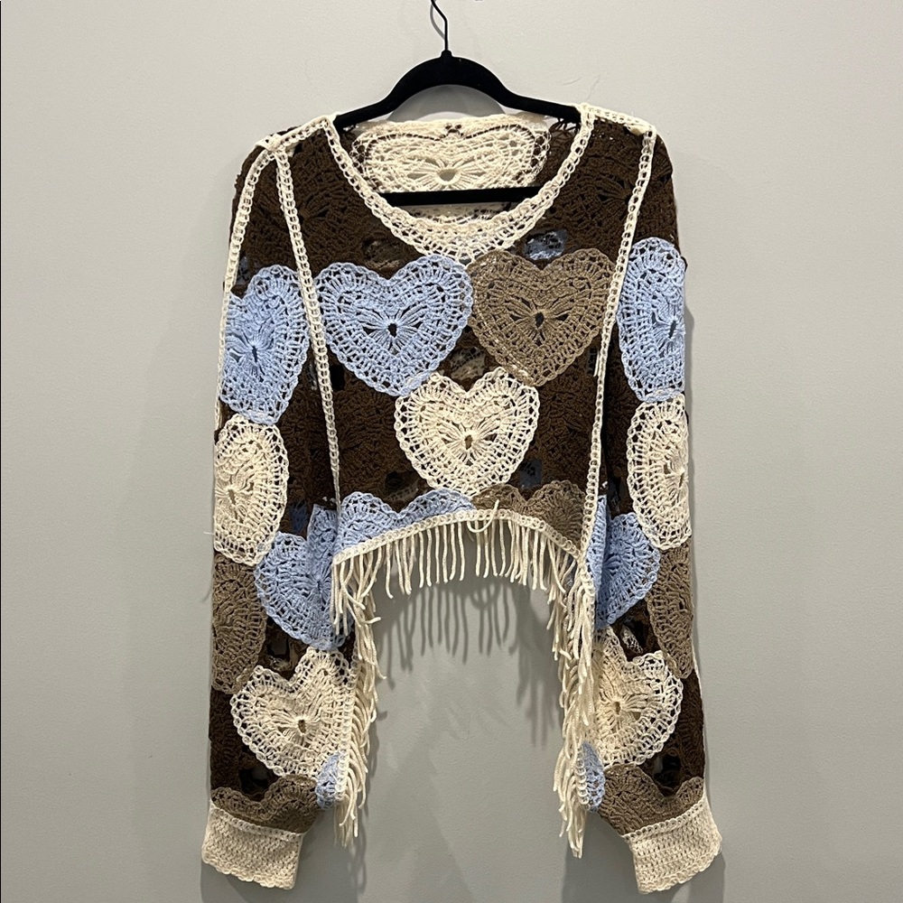 Forever 21 Multicolor Heart Crochet Sweater